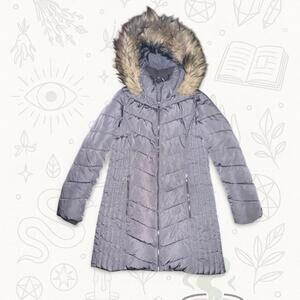 Tommy Hilfiger Long Puffer Coat Faux Fur Hood Medium Y2K Winter Jacket